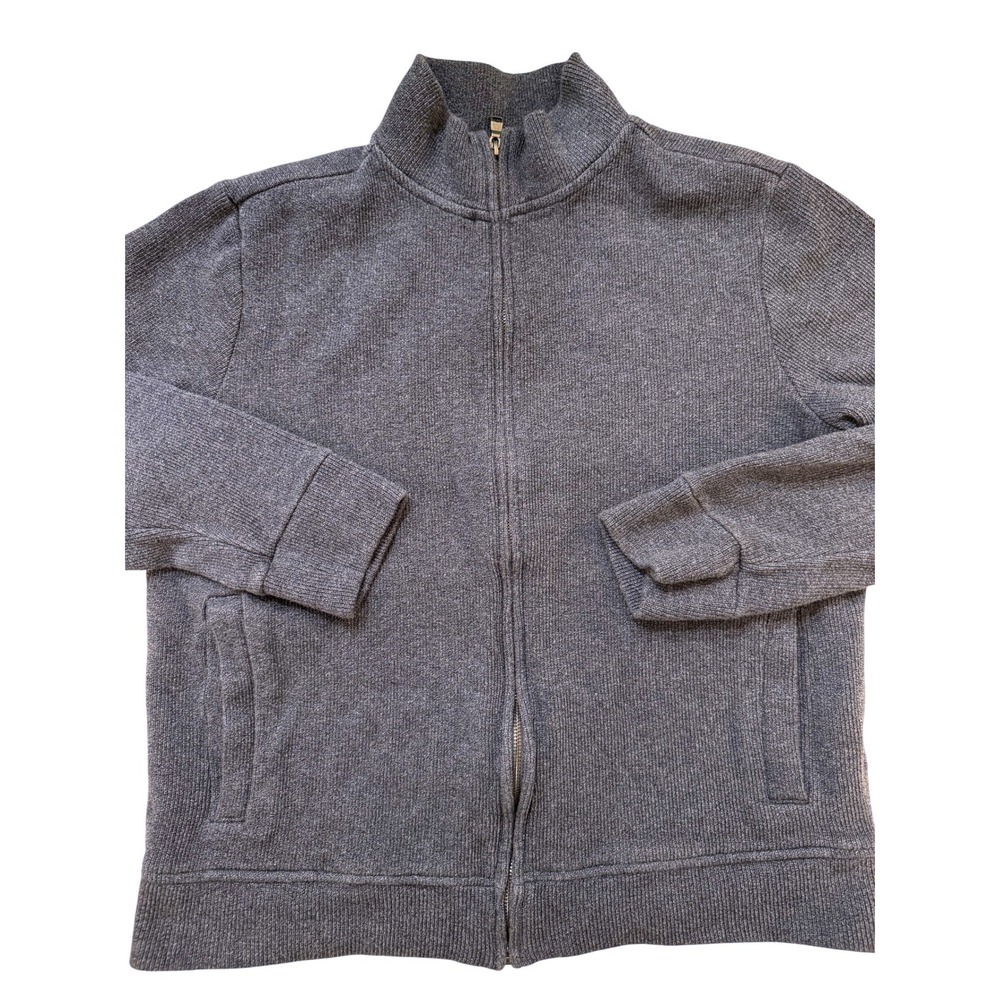 Banana‎ Republic Sweater Men's LG Blue Full Zip Mock Neck Jacket Knit Ribbed